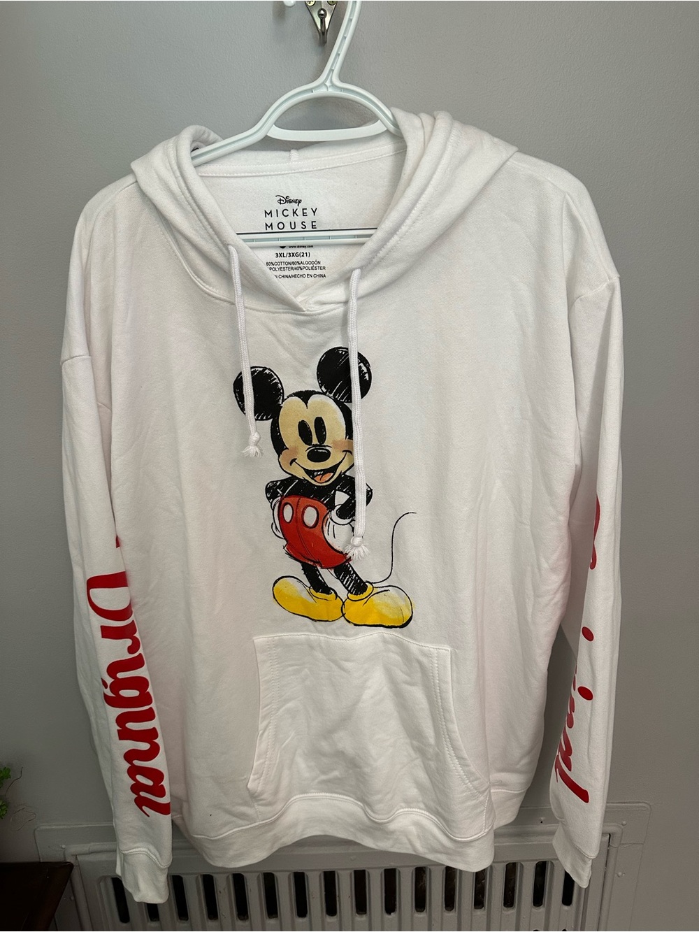 Disney White Mickey Mouse Hoodie with Red & Yellow Accents